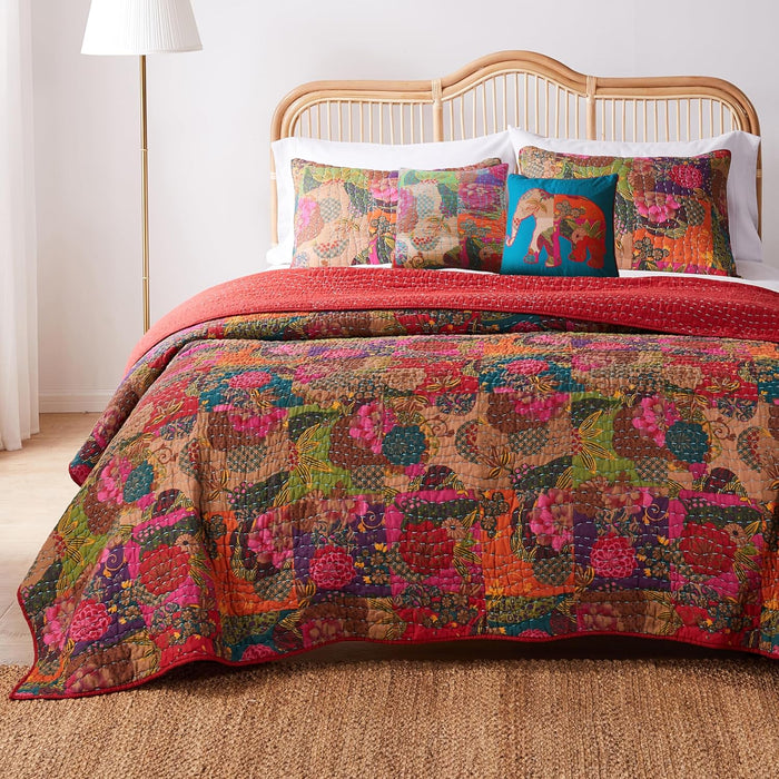 Greenland Home 3-Piece Jewel Quilt Set, King, Multicolor, Red