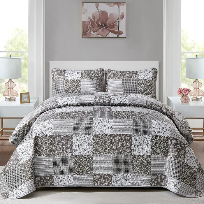 Mybedsoul Purple Quilt Set Queen Size,3 Pieces Boho Floral Plaid Bedspread Coverlet Set for All Season,Patchwork Reversible Bedding Set Queen 90"x96"