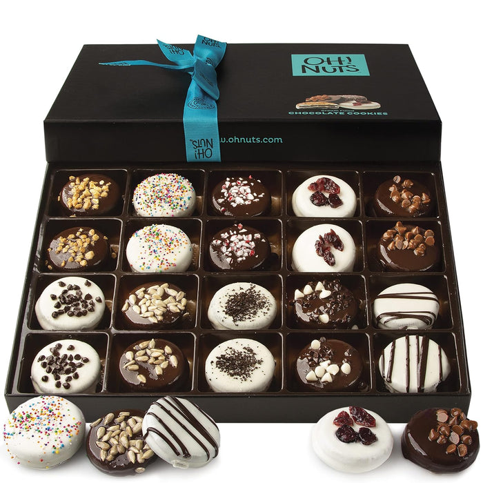 Oh! Nuts Chocolate Covered Cookie Gift Baskets - 20 Variety Gourmet Assortment Sandwich Cookies - Prime Elegant Box Gifts for Birthday, Anniversary, Holiday Season, Mom, Dad