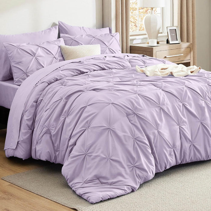 Bedsure Queen Comforter Set Sage Green - Bed in a Bag Queen Size Bedding 7 Pieces, GentleSoft™ Pintuck Bed Set Gift for Family, Pinch Pleat All Season Comforter with Sheets, Pillowcases & Shams