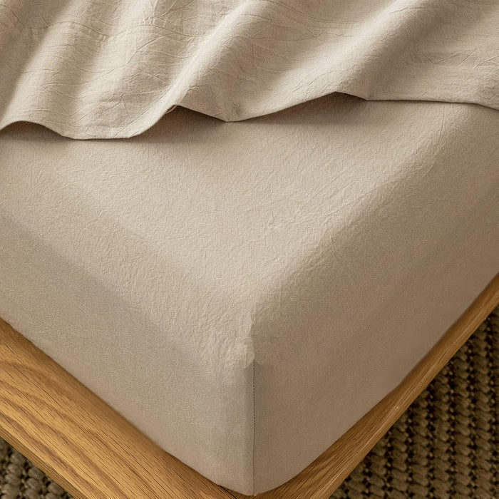 MooMee Fitted Bottom Sheet Only 100% Washed Cotton Linen Like Textured Breathable Durable Soft Comfy Deep Pocket Fits Mattress up to 17" (White Dark Grey Wide Stripes, Queen)