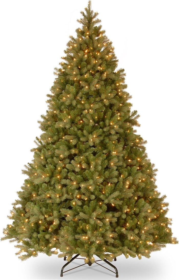 National Tree Company Pre-Lit 'Feel Real' Artificial Full Downswept Christmas Tree, Green, Douglas Fir, White Lights, Includes Stand, 6.5 feet