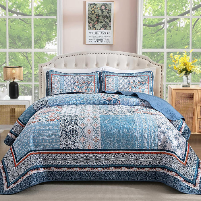 WONGS BEDDING Yellow Quilt Set Queen,Bohemian Patchwork Bedspread Coverlet Set, Reversible Boho Floral Pattern Bedspreads Bedding Quilt Set for All Seasons (96"x90")