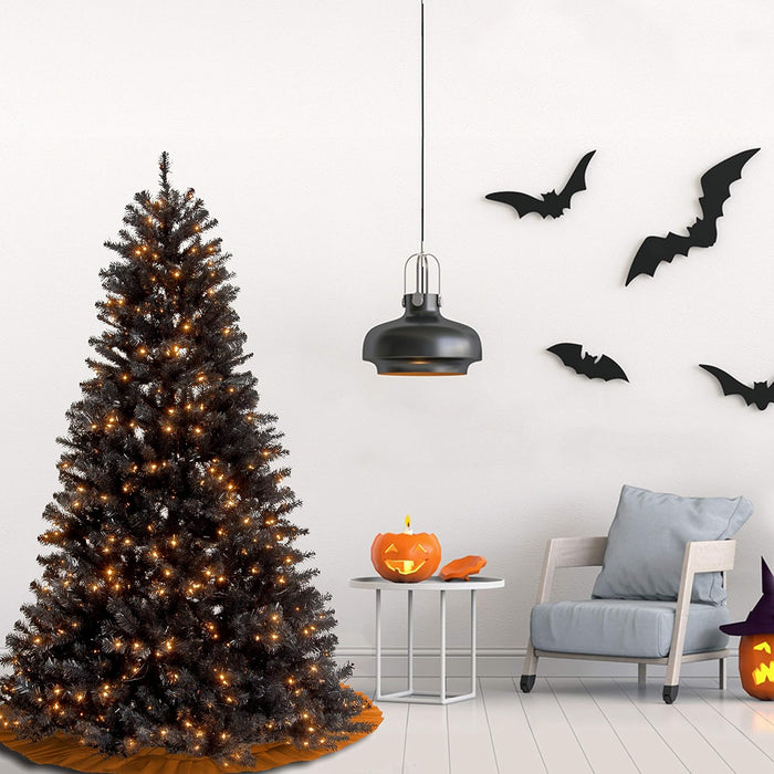 National Tree Company Pre-Lit Artificial Full Christmas Tree, Black, North Valley Spruce, White Lights, Includes Stand, 7.5 Feet