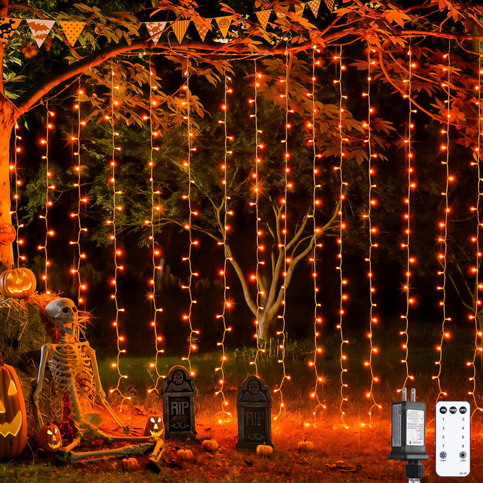 JMEXSUSS 300 LED Remote Control Curtain Lights, Plug in Fairy Curtain Lights Outdoor, Window Wall Hanging String Lights for Bedroom Backdrop Wedding Party Indoor Christmas Patio Dorm Decor, Warm White