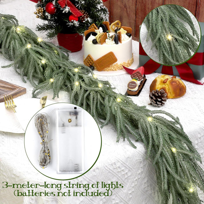 Fovths 1 Pack 6 Feet Christmas Norfolk Garlands Set Green Artificial Winter Pine Garlands Light String Faux Greenery Garland Pine Garland for Xmas Holiday Home Indoor Decor, Green and White