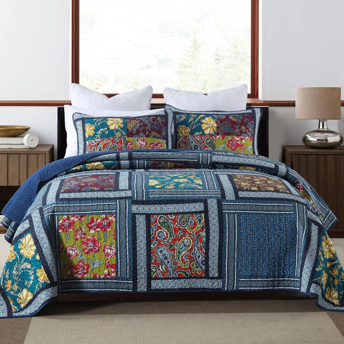 Secgo Queen Comforter Set for Bed - 100% Cotton Quilts Queen Size, Green, Sage Bedspreads (90 * 98 Inch) with 2 Pillow Shams, Patchwork Reversible Lightweight Bedding