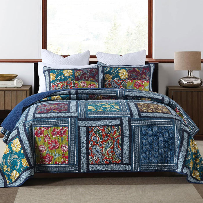 Secgo King Size Comforter Set- 100% Cotton Quilt King Size Set, Green, Sage bedspreads (96 * 108 Inch) with 2 Pillow Shams, Patchwork Reversible Lightweight Bedding