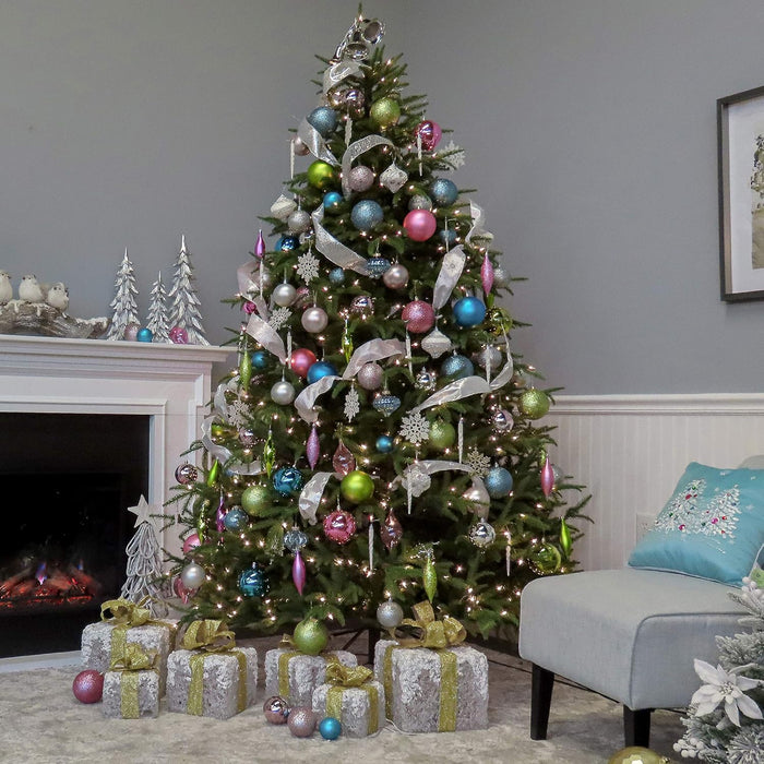 National Tree Company Pre-Lit 'Feel Real' Artificial Full Christmas Tree, Green, Frasier Grande, White Lights, Includes Stand, 6.5 Feet