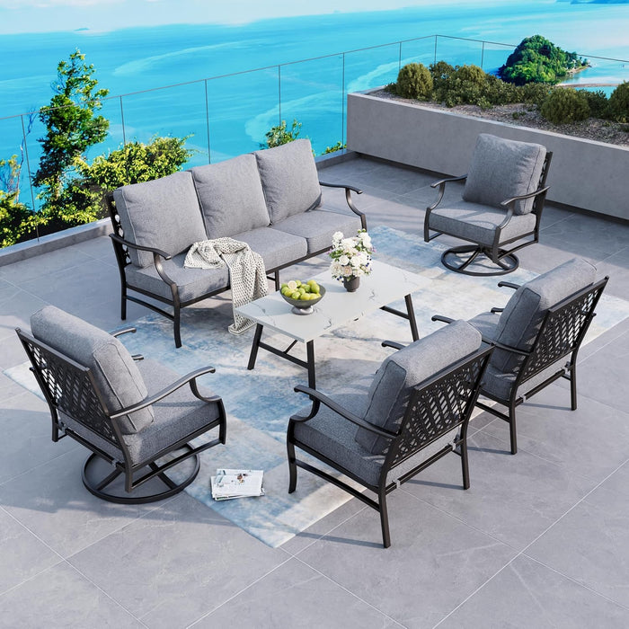 7 Piece Outdoor Patio Furniture Sets Metal Modern Outoor Patio Conversation Set with 5.75" Extra Thick Cushion for Deck Backyard