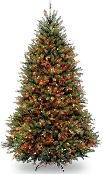 National Tree Company Pre-Lit Artificial Full Christmas Tree, Green, Dunhill Fir, Multicolor Lights, Includes Stand, 6.5 Feet