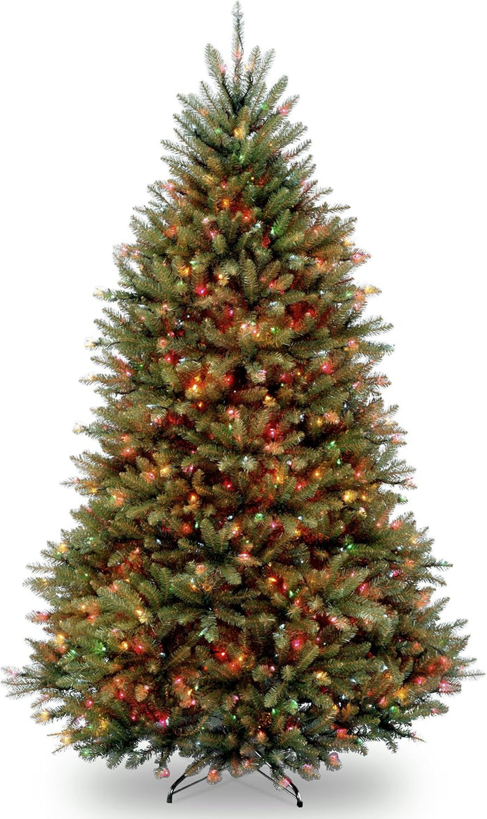 National Tree Company Pre-Lit Artificial Full Christmas Tree, Green, Dunhill Fir, Multicolor Lights, Includes Stand, 6.5 Feet