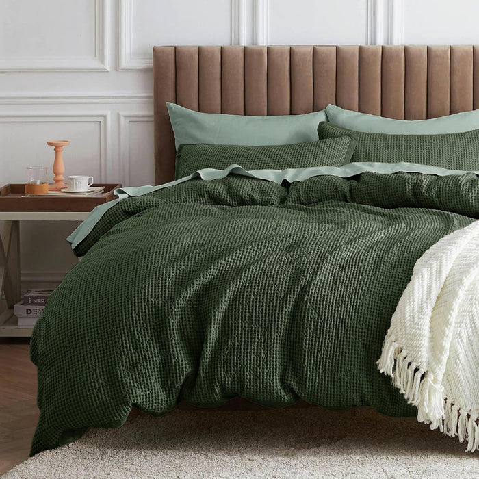 Bedsure Waffle Comforter Set Queen, Khaki Soft Bedding, Waffle Weave Bed Set, 3 Pieces, 1 Comforter (90"x90") and 2 Pillow Shams, Cotton Shell and Polyester Lining for All Seasons