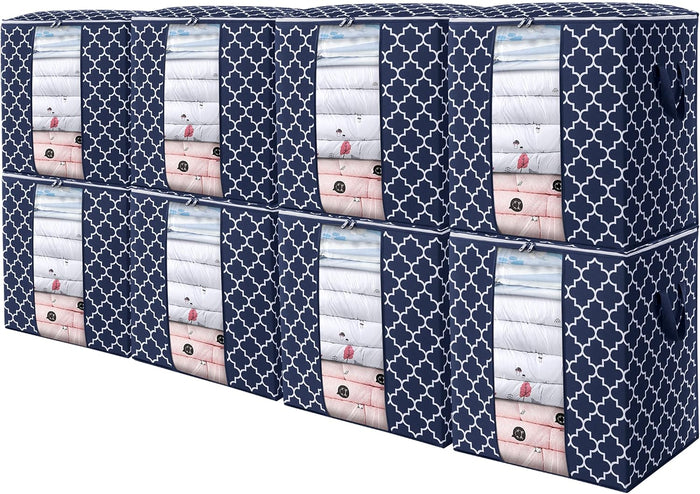 WISELIFE Storage Bags [3 Pack/100L] Large Blanket Clothes Organization and Storage Containers for Comforters,Bedding, Foldable Organizer with Reinforced Handle, Clear Window, Sturdy Zippers,Gray