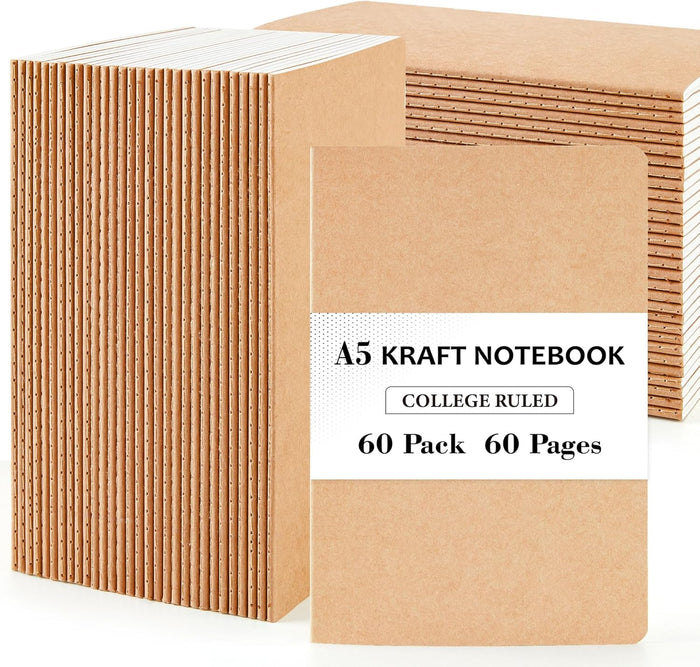 feela 8 Pack A5 Kraft Notebooks, 60 Lined Blank Pages Travel Journal Bulk, Soft Cover Notebooks for Women Girls Students, Making Plans Writing Memos Office School Supplies, 8.3 X 5.5 in