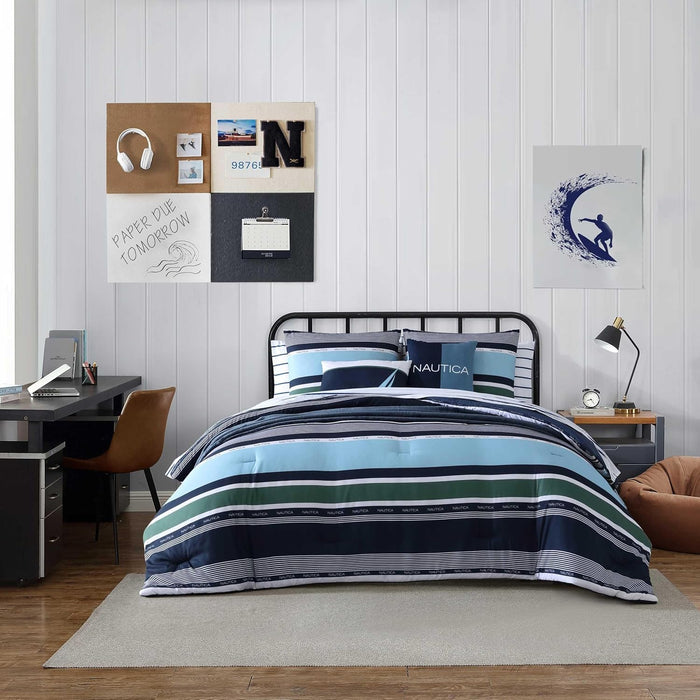 Nautica - Twin/Twin XL Comforter Set, Soft Brushed Bedding with a Relaxed Feel for Year-Round Use, 2 Piece Bed Set with Matching Pillowcase (Heathered Block Grey)