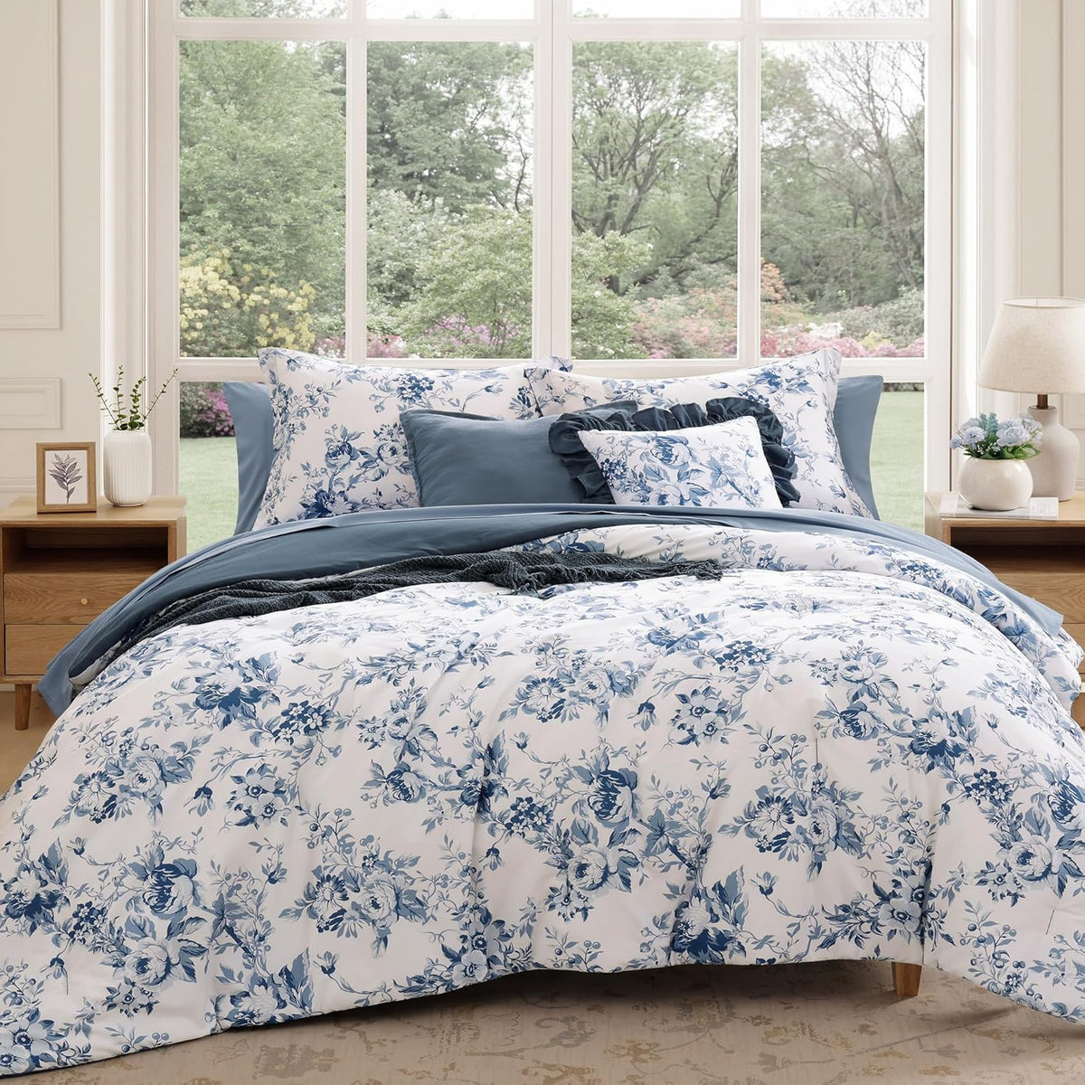 Queen Comforter Set -7 Pieces Terrecotta Floral Comforter Set for All Seasons, Bed in a Bag Queen with Botanical Flowers Comforter, Sheets, Pillowcases & Shams