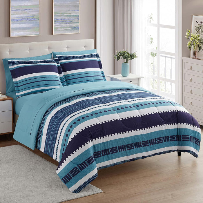 Full Size Comforter Set with Sheets - 7-Piece Bedding Collection - 1 Comforter, 1 Fitted Sheet, 1 Flat, 4 Pillowcases - Deep Pocket - Soft & Premium Quality - Ideal for All Seasons, Navy Blue