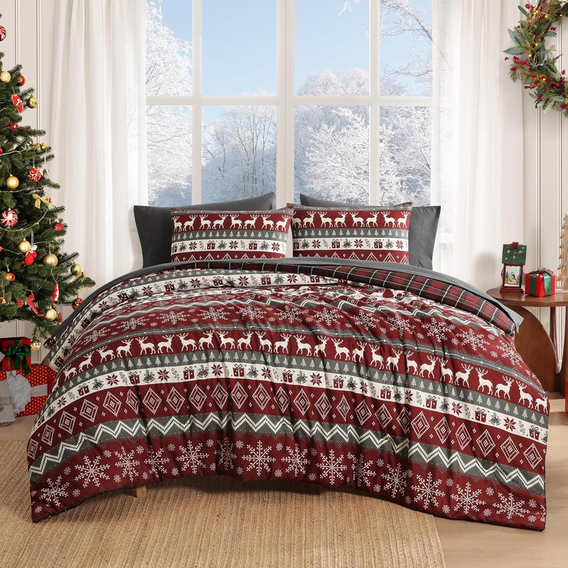 MaiRêve Full Size Comforter Set Navy Blue, Plaid Design Comforter Set 7 Pieces, All Season Comfortable Bedding Sets Full, Lightweight, Soft and Warm (Navy Blue, Full)