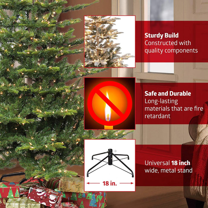 Puleo International 9 Foot Pre-Lit Slim Fraser Fir Artificial Christmas Tree with 800 UL Listed Clear Lights, Green