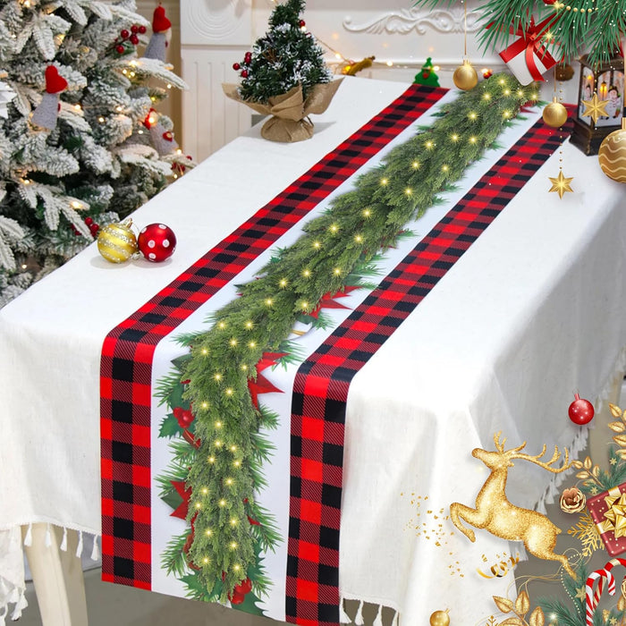 6FT Christmas Cedar Garland with Light, Lighted Real Touch Cedar Garland, Artificial Greenery Garlands for Table Fireplace Wall Stairs Door Xmas Decor