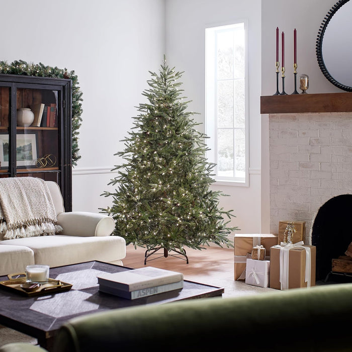 National Tree Company Pre-Lit 'Feel Real' Artificial Full Christmas Tree, Green, Frasier Grande, White Lights, Includes Stand, 6.5 Feet