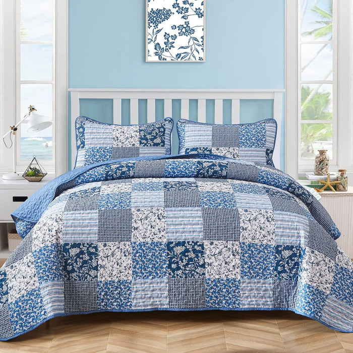 Mybedsoul Purple Quilt Set Queen Size,3 Pieces Boho Floral Plaid Bedspread Coverlet Set for All Season,Patchwork Reversible Bedding Set Queen 90"x96"