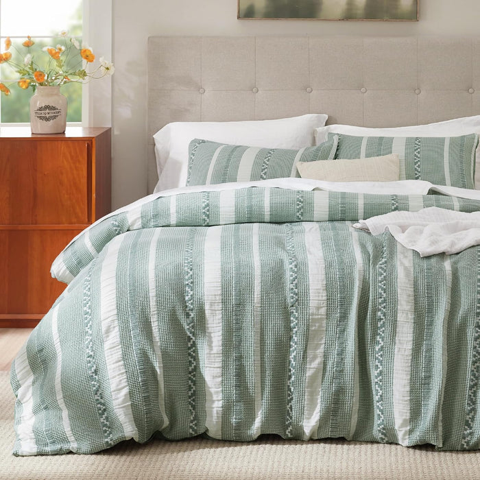 Bedsure Cotton Duvet Cover King - 100% Cotton Waffle Weave Linen Color Duvet Cover, GentleSoft™ and Breathable King Bedding Set for All Season, 3 Pieces, 104"x90"