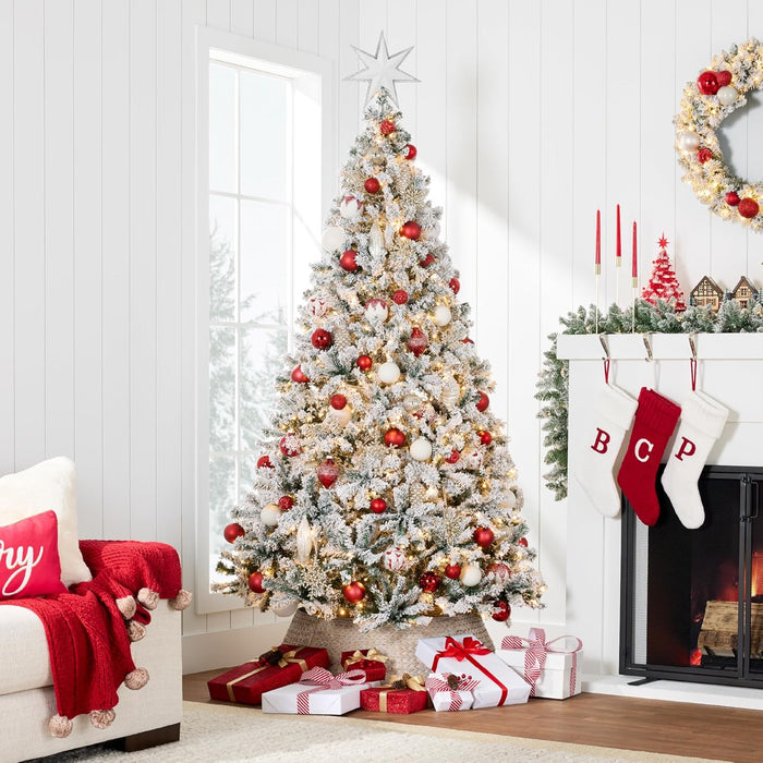 Best Choice Products Pre-Lit Artificial Christmas Tree, 4.5ft Snow Flocked Design Pine Tree, Full Appearance Snowy w/Easy Assembly, Metal Stand