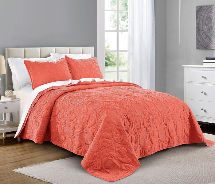 Pure Bedding Quilt Set Full/Queen Size Light Grey - Oversized Bedspread - Soft Microfiber Lightweight Coverlet for All Season - 3 Piece Includes 1 Quilt and 2 Shams, Geometric Pattern