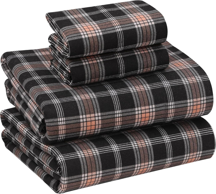 RUVANTI Flannel Sheets Full Size - 100% Cotton Double Brushed Bed Sheets Set, Deep Pockets 16 Inches, All Seasons Breathable & Extra Soft Full Sheets, Warm & Cozy, 4 Piece, Jasmine Stamp Cream