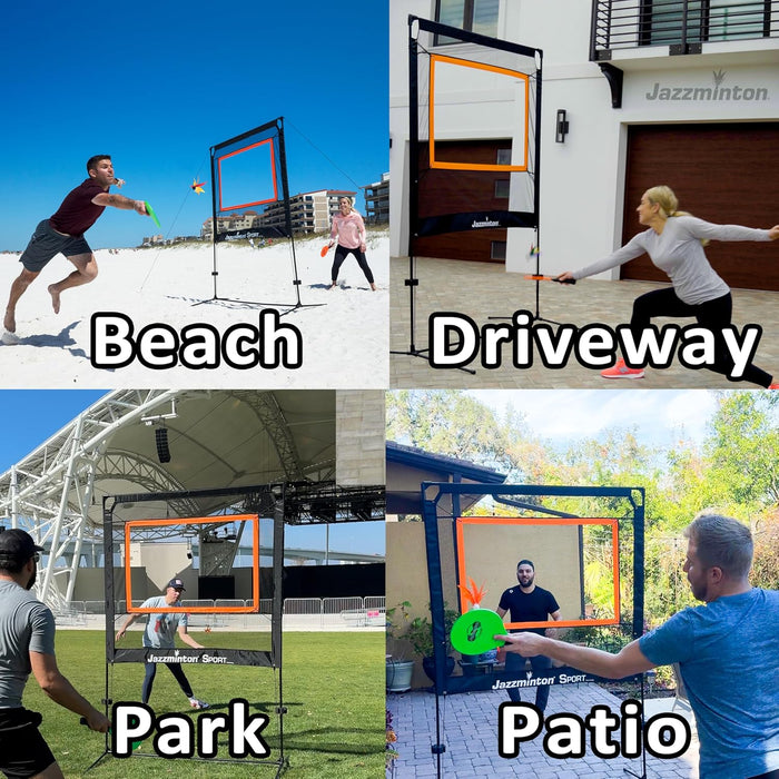 Jazzminton-Sport – The Original Paddle Game with Net for Indoors & Outdoors – Active, Joint-Friendly Family Fun – Like Badminton, Pickleball & Tennis with a Twist
