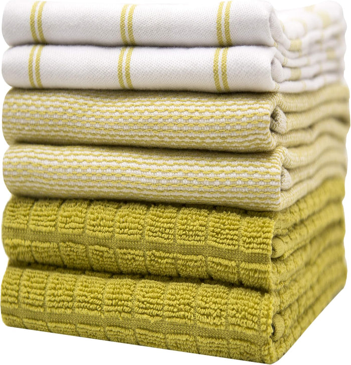 Premium Kitchen Towels (20”x 28”, 6 Pack) | Large Cotton Dish Towels | Flat & Terry Highly Absorbent Kitchen Linen Set with Hanging Loop | Tan