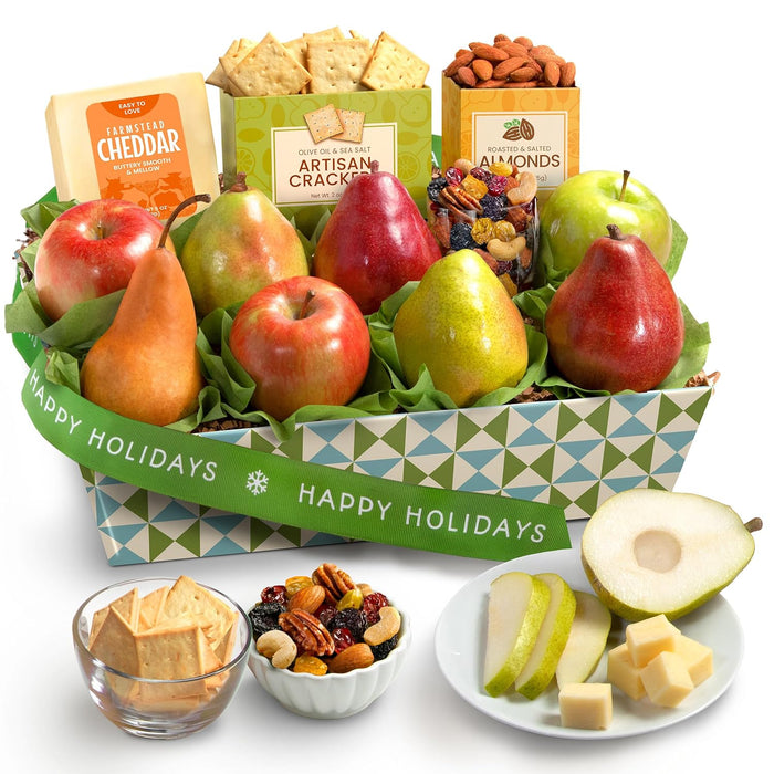 A Gift Inside Classic Fresh Fruit Basket Gift with Crackers, Cheese and Nuts for Holiday, Thank You, Birthday, Get Well, Anniversary, Corporate