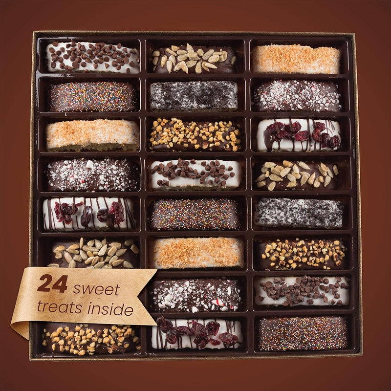 Barnetts Christmas Holiday Thanksgiving Chocolate 24 Biscotti Gift Baskets, Gourmet Cookie Gifts Box for Him and Her Food Basket Delivery, Candy Ideas for Dad, Husband, Brother, Son, Father, Grandfather, Boyfriend, Wife, Mother Grandmother