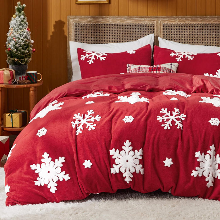 Bedsure Fluffy Duvet Cover Set - Ultra Soft Plush Shaggy Comforter Cover King Size, Warm Flannel Fleece Bed Sets for Winter, 3 Pieces, Snowflake Pattern, Grey
