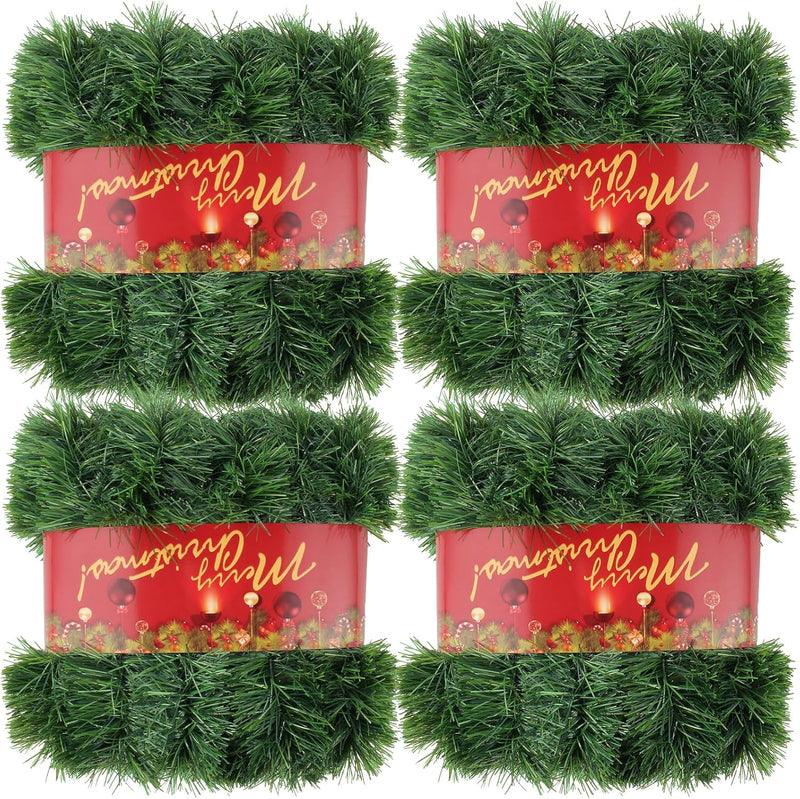50FT Green Christmas Garland Decorations, Christmas Artificial Pine Greenery Garland Outdoor Indoor Decor, Straight Faux PVC Soft Garland for Stairs Railing Fireplace Window Mantle Home Party Decor