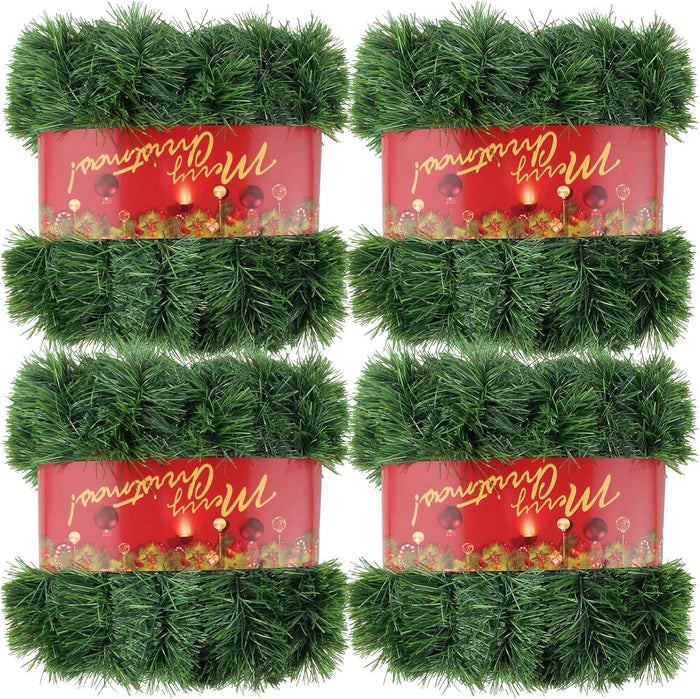 50FT Green Christmas Garland Decorations, Christmas Artificial Pine Greenery Garland Outdoor Indoor Decor, Straight Faux PVC Soft Garland for Stairs Railing Fireplace Window Mantle Home Party Decor