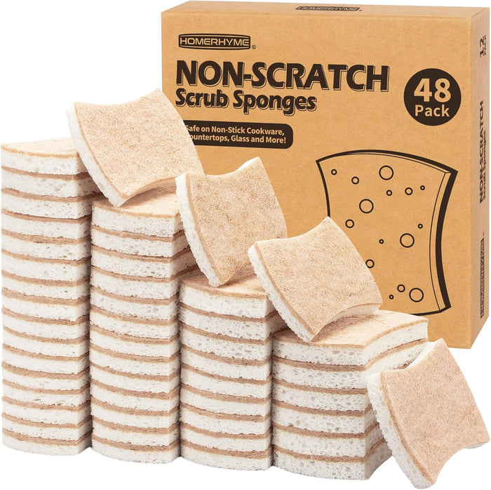 HOMERHYME Heavy Duty Scrub Sponge 24 Pack, Eco Cellulose Kitchen Dish Sponge Multipurpose Ergonomic for Washing Dishes, Uncoated Cookware & Household Cleaning.