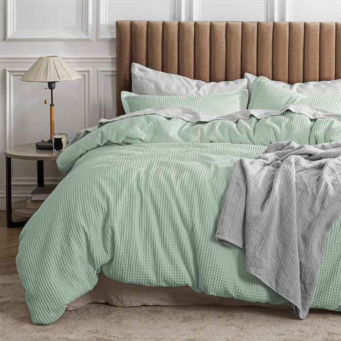 Bedsure Waffle Comforter Set Queen, Khaki Soft Bedding, Waffle Weave Bed Set, 3 Pieces, 1 Comforter (90"x90") and 2 Pillow Shams, Cotton Shell and Polyester Lining for All Seasons