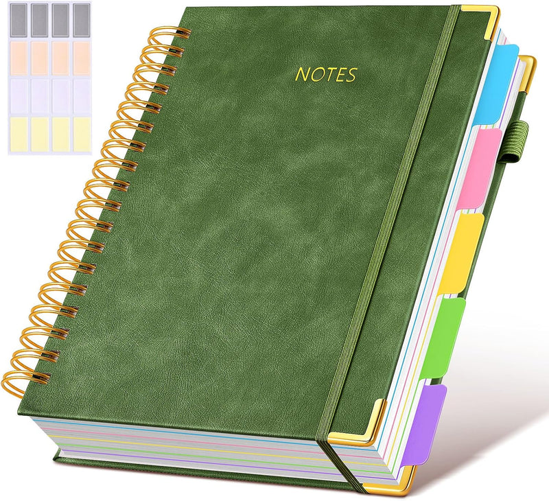 Hardcover Spiral Notebook Journal with Removable Dividers Tabs, 300 Pages Leather 5 Subject Notebook College Ruled, 8"x10" Large B5 Notebooks for Work School Note taking, Lined Journal for Women, Pink