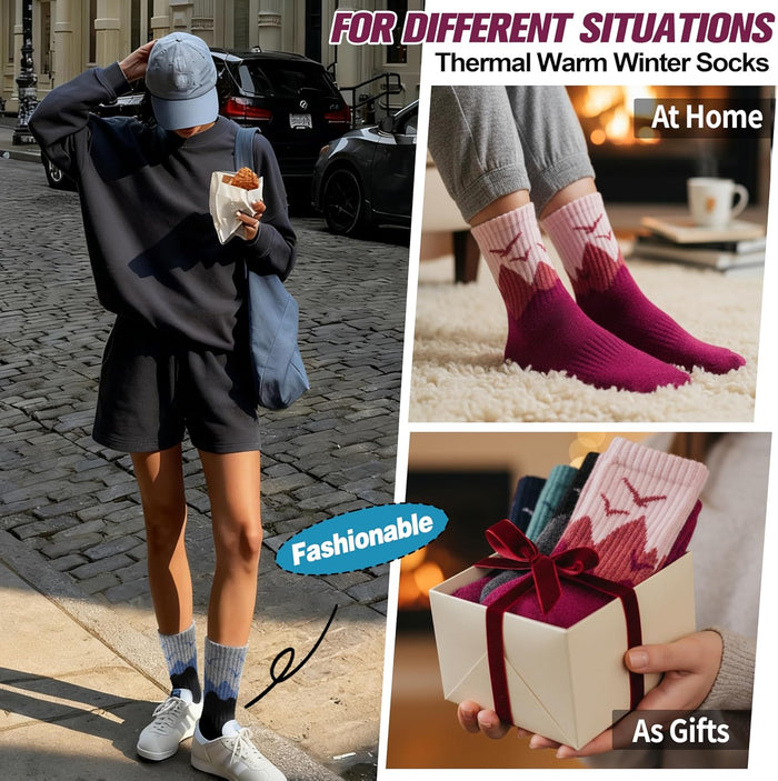 EBMORE 5 Pairs Womens Merino Wool Hiking Socks Thermal Warm Winter Boot Crew Cushion Work Gift Socks