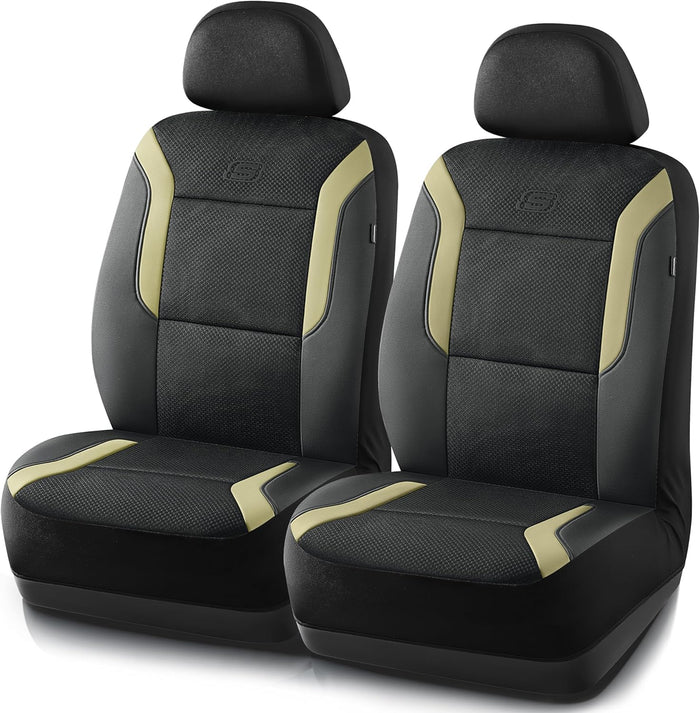 Skechers Men's Memory Foam Seat Covers, Air Cool Mesh Thick Car Seat Covers, Car Seat Covers Front Seats Airbag Compatible, Universal Automotive Comfort for Most Cars, Vans, Trucks, SUV,Black