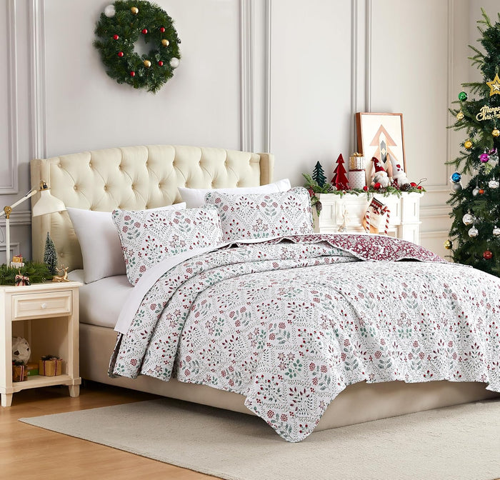 Southshore Fine Living, Inc. Oversized Full/Queen Quilt Bedding Set, Jacobean Willow Floral Quilt Set Queen or Full Size with 2 Matching Pillow Shams, Lightweight Bedspread, Soft and Cozy, Red