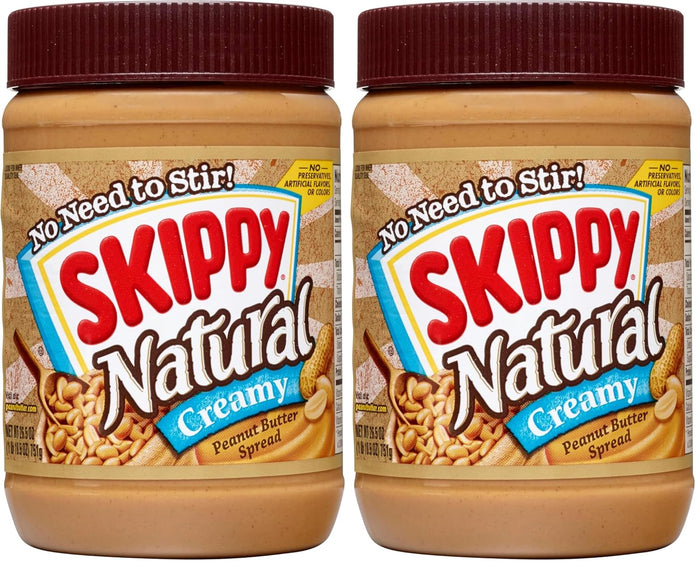 SKIPPY Natural Peanut Butter Creamy Spread, 26.5 oz Jar (Pack of 2)