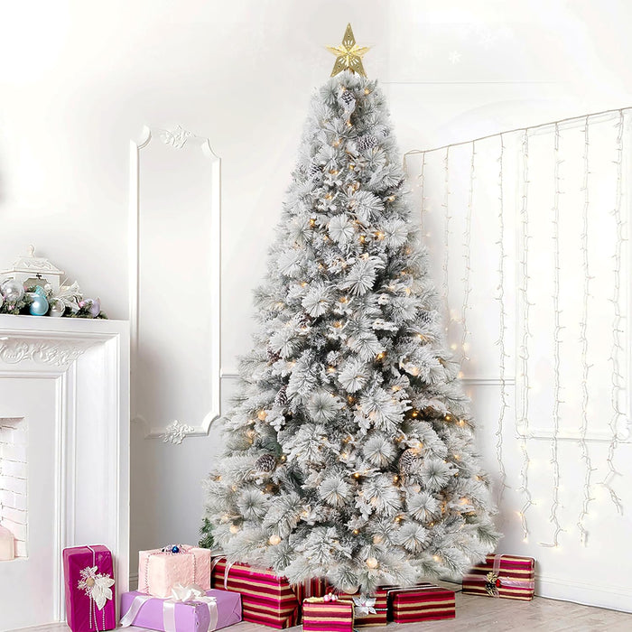 Camden 7.5ft Prelit Artificial Christmas Tree with Foot Pedal, 2755 Branch Tips, 600 Warm Lights and Metal Stand, 58" Wide Realistic Hinged Christmas Tree with Lights by Naomi Home