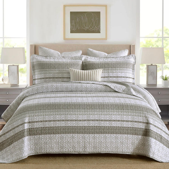 Homzard Quilts Queen Size - Black and White Queen Comforter Set, 100% Cotton Black Grey Striped Bedding Set, Lightweight Reversible Bedspread Set, 3 Piece All Season