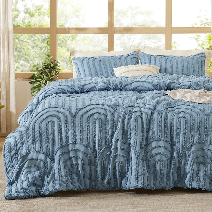 Bedsure King Size Comforter Set - Beige Tufted Boho Bed Set, Farmhouse Shabby Chic Embroidery Bedding for All Seasons, 3 Pieces, 1 Soft Jacquard King Comforter and 2 Pillow Shams