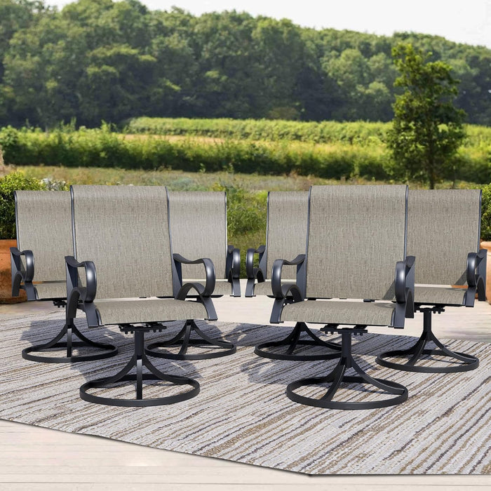 Outdoor Patio Swivel Dining Chairs Set of 4, All-Weather Swivel Rocker Chairs with Textilene High Back and Black Rust-Proof Metal Frame, Perfect for Patio, Lawn, Garden, or Backyard, Grey