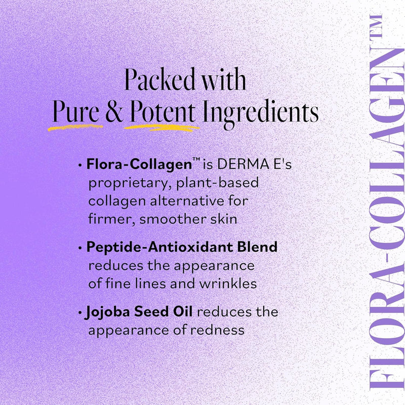 DERMA-E Advanced Peptides and Vegan Flora-Collagen Moisturizer – Double Action Collagen Face Cream with Peptide Complex – Intensely Hydrating Face Moisturizer for Lines, Wrinkles and Redness, 2 Oz